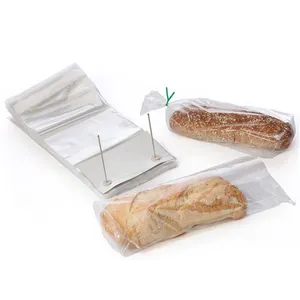 Sac transparent imprimé avec logo personnalisé Sac d'emballage transparent pour pain grillé en plastique Wicket Boulangerie Pain Poignée thermoscellée en PE-BD