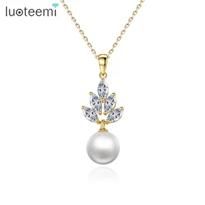 LUOTEEMI Necklace Charm Trendy 2022 Best Selling Matching Summer Zirconia Jewelry Zircon Imitation Pearl Pendant