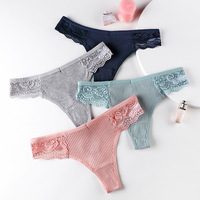 Tangas de encaje acanaladas de punto liso para mujer al por mayor, de talle bajo, sexys, cómodas, tallas grandes, lencería, bragas OEM ODM