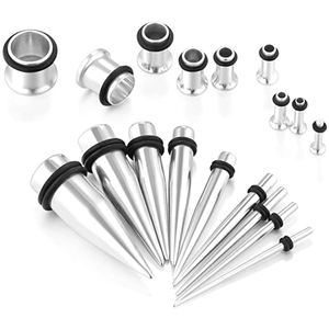 Juego de 10 pares de tapones para los oídos de acero quirúrgico, expansor de perforación de túnel de carne de cuerno único para mujeres y hombres, acero inoxidable - Product Image 3