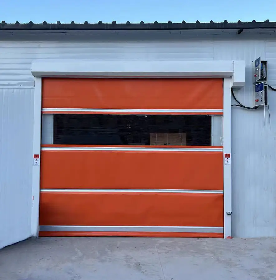 फैक्टरी थोक नारंगी स्वचालित प्रेरण स्टैकिंग दरवाजा पीवीसी उच्च गति दरवाजा