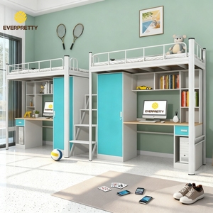 Lit superposé double en métal avec bureau <span class=keywords><strong>et</strong></span> escalier pour étudiants, mobilier de lit pour dortoir, appartement ou auberge, design moderne - Product Image 1
