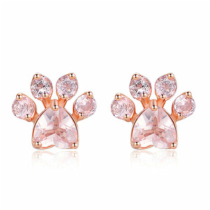 Orecchini a Perno con Cristallo Rosa a Forma di Zampa di Gatto per Donne, Accessori Carini per Uso Quotidiano in Tono Rosa - Product Image 1