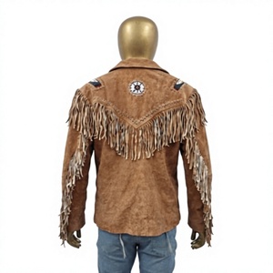 <b>Suede</b> Fringe Waterproof Vintage Motorcycle <b>Jacket</b> with Zipper Closure Pockets Winter Style Stand Collar Full Sleeve Regular Fit - Product Image 2