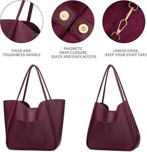Sacs à bandoulière bordeaux de haute qualité en gros pour femmes, sacs fourre-tout de luxe en cuir PU avec fermeture éclair, résistants à l'eau, pour jeunes femmes - Product Image 3
