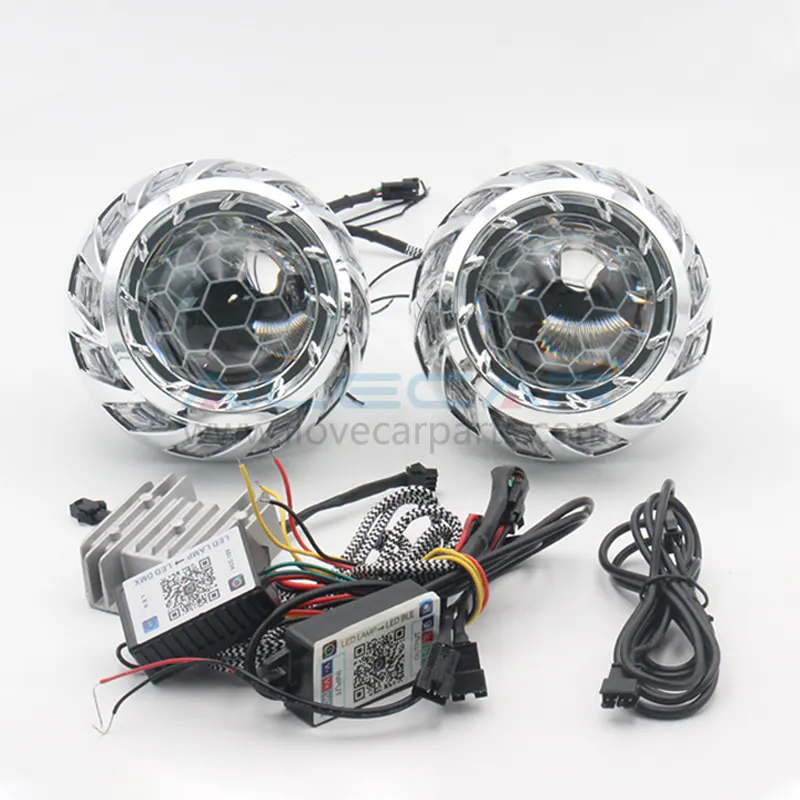 3.0 inch H4 RGBW Turbine Chasing X kit With Turn Signal Projector Lens with Angle eyes HID Xenon Projector Retrofit Kit