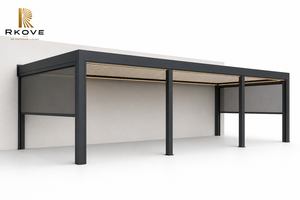 Toit à persiennes motorisé autoportant long et étroit RKOVE sur mesure pour la terrasse allongée du jardin latéral de la villa - Product Image 5