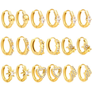 Boucles d'oreilles créoles en acier inoxydable plaqué or 18 carats avec zircon, bijoux de mode géométriques pour soirée - Product Image 2