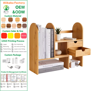 Custom Adjustable Bamboo Modern Eco-Friendly Portable Double Tier Bookshelf Organizer <strong>Tabletop</strong> Office <strong>Storage</strong> - Product Image 1