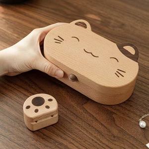 <b>Cat</b> Shaped Wooden Jewelry Box Solid Wood <b>Ring</b> Necklace Organizer Portable Storage Case For Women Gift - Product Image 1
