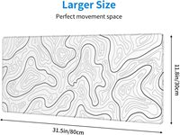 Alfombrilla de Ratón para Juegos de Goma con Mapa Topográfico Abstracto en Blanco, Gris y Negro, Grande, 31.5x11.8 Pulgadas, Base Antideslizante, Borde Cosido, Ecológica