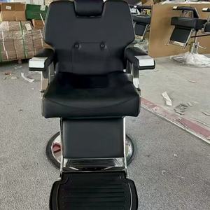 Chaise de barbier noire pour salon de coiffure masculine, meubles en cuir synthétique fabriqués à la main, à vendre - Product Image 3