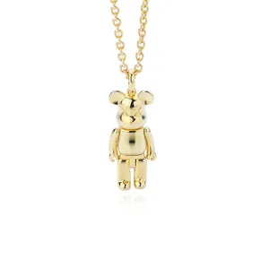 Модный стильный кулон в стиле хип-хоп из стерлингового серебра 925 пробы с золотым медведем женское ожерелье ювелирные изделия