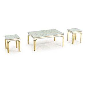 Juego de Mesa de Centro Moderna de Imitación Mármol, 2 Piezas, Patas de Metal, Muebles para Sala de Estar - Product Image 6
