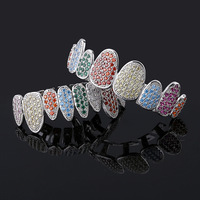 Hip Hop Bling Zircon cubique argent glacé Grillz Cooper cristal bijoux haut et bas Grillz dents bijoux de corps