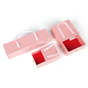 Custom Logo Reusable Cufflink Sliding Drawer Box Handmade Luxury <b>Pink</b> Jewelry Storage <b>Gift</b> Box with Paper Bag - Product Image 1