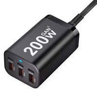 Pengisi Daya Desktop GaN 200W 6-Port, USB-C PD 3.1 100W Stasiun Pengisian Cepat untuk MacBook Laptop Tablet Smartphone Power Hub Adapter