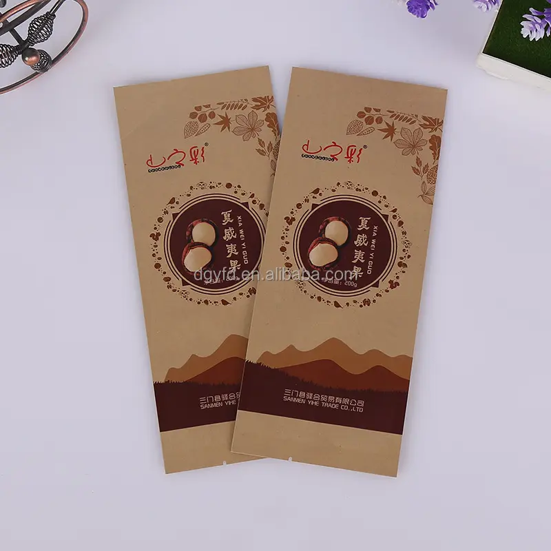 Custom brand logo color disposable small kraft paper bag envelope sachet seal packing bag coffee tea nuts sample packaging bags