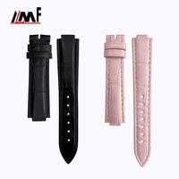 Bracelet de montre de remplacement en cuir noir de qualité supérieure 16 mm semi-mat/alligator pour Ballon Bleu en acier inoxydable