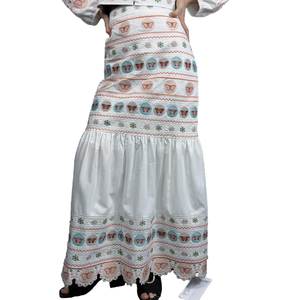 OEM donna abito in popeline di cotone ricamato farfalla multicolore in <span class=keywords><strong>pizzo</strong></span> motivo Vintage con bottoni Set completo traspirante - Product Image 5