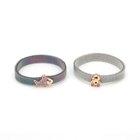 Bracelet de montre en acier inoxydable pour homme, plaqué or 18 carats, sans nickel, avec breloque en maille et cordon élastique