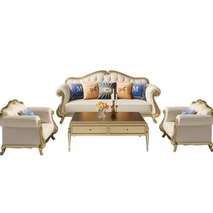 Sofá de Cuero de Lujo Francés, Madera Maciza Tallada a <span class=keywords><strong>Mano</strong></span>, Combinación Modular de 1, <span class=keywords><strong>2</strong></span> y 3 Plazas, Juego de Muebles para Sala de Estar Estilo Europeo - Product Image 5