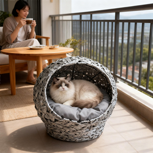 Komfortables Erhöhtes Katzenbett Haustier-Katzenhaus Gemütliches Bett für Pelzige Freunde Weiden-Katzenhaus - Product Image 1