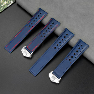 Correa de Reloj de Lujo de 22 mm en Piel de Becerro Genuina Azul y Blanca Estilo Rally Vintage, Banda de Repuesto Ajustable para <span class=keywords><strong>Relojes</strong></span> de Pulsera <span class=keywords><strong>Heuer</strong></span> - Product Image 3