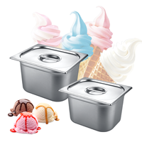 Conteneurs de stockage alimentaire en acier inoxydable GN Pan avec couvercles, empilables, pour la présentation de crèmes glacées