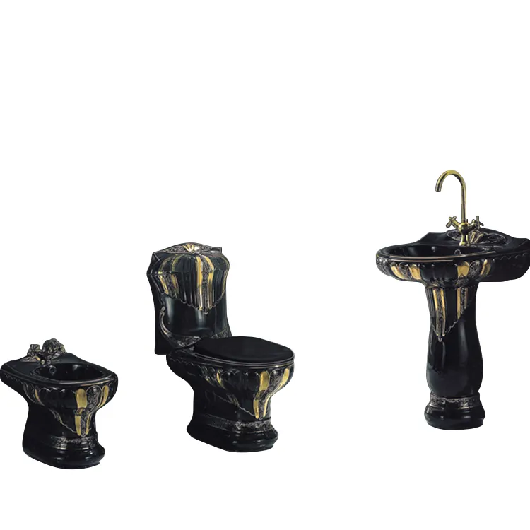 black and gold colour toilet suite, royal wc ceramic two piece toilet,foshan toilet basin