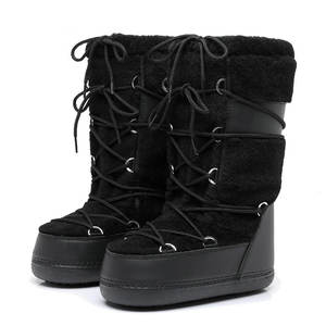 Oem מסוגנן קטיפה פרווה הברך-מגפי שלג בחורף גבוהים עבור נשים שטוח עיצוב אנטי החלקה רשת רירית פיר עור תכונות תרמית - Product Image 3