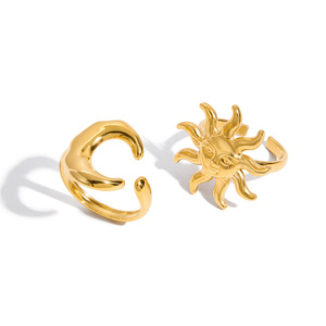 Sun Moon Adjustable <b>Ring</b> Gold Silver Unisex Fashion Jewelry Geometric Shape Face Design Gift - Product Image 5