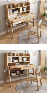 Mesa de estudio plegable de madera maciza para estudiantes de primaria y secundaria, juego de silla de escritorio para niños y niñas para dormitorio - Product Image 3