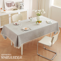 Nappe rectangulaire en chenille tissée européenne gris-brun, anti-poussière avec bordure à pompons pour la maison, l'hôtel, les dîners, les banquets et les fêtes