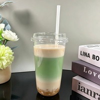 Cangkir Plastik Milkshake PET Beku Custom LOGO Cetak, Sekali Pakai, 12oz 16oz 24oz, Dengan Tutup Pipih Diameter 98mm