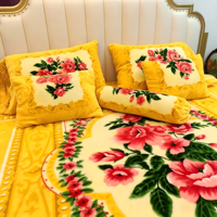 Lot de 12 couvertures Raschel avec rideaux assortis, ensemble de literie épais et chaud pour lit King Size