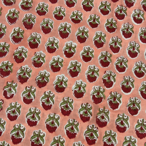 Tela de Algodón Voile Estampada a Mano en India, 44 Pulgadas de Ancho, Color Durazno, Rojo, Verde, Marfil, Estampado de Capullo de Loto, 400g, Accesorios de Moda, Vestidos, Blusas, Tops - Product Image 1