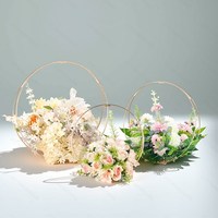 Arche de fleurs et de ballons moderne en fer doré à double anneau, support fait main pour centre de table, décoration de fête et de maison