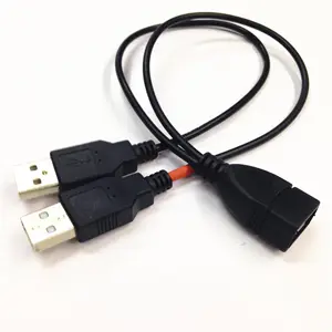 25cm 2in1 USB 2.0 A Female plug to 2 dual USB A Male jack Y splitter Hub otg adapter data charging charger Cable
