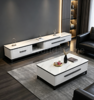 Ensemble table basse et meuble TV assorti, plateau en pierre frittée avec tiroirs de rangement, mobilier de salon moderne de luxe léger