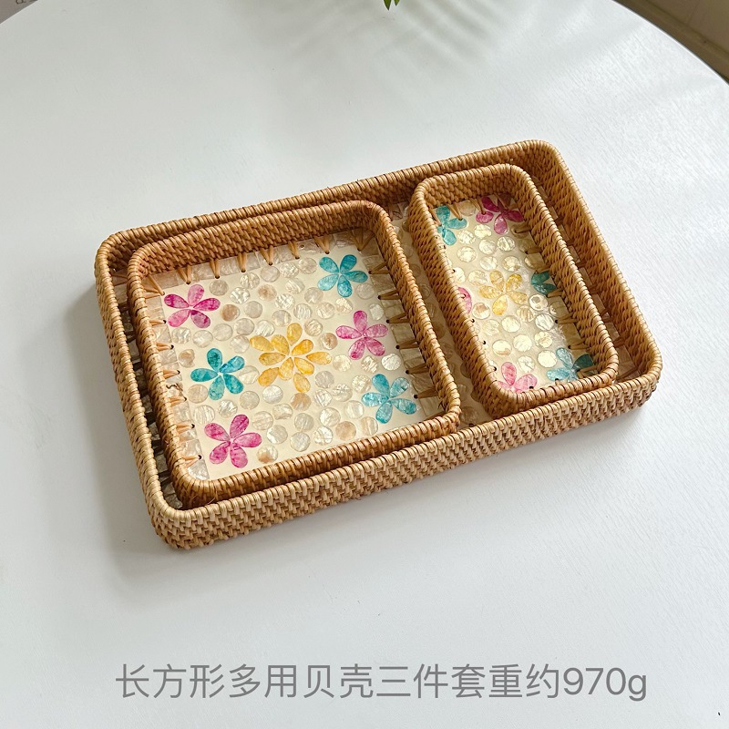 Ensemble de 3 coquillages rectangulaires multi-usages - motif floral coloré