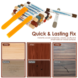Kit de réparation de meubles en bois, 22 pièces, résultat durable, marqueur crayon en bois de couleur assortie avec grattoir pour sol, armoire, table, porte - Product Image 6