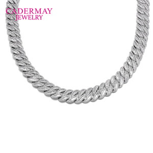 Cadermay Jewelry Cuban Chain Bracelet 15mm S925 Silver Moissanite Inlaid Micro Pave Geometric Design Everyday Wear - Product Image 5