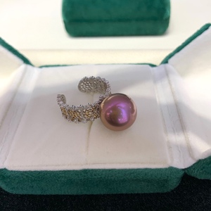 Wenchi Natural Freshwater Purple Pearl Ring 12-13mm Strong Light Basic Flawless Pure Silver S925 Retro Lace 100% Silver Material - Product Image 4