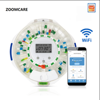 Distributeur de pilules WIFI avec 4 piles AA, rappel sonore et lumière, alerte par application, écologique, pour usage domestique, couvercle transparent, surveillable à distance.