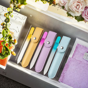 Mini limes à ongles en verre double face, lime à ongles droite en cristal avec sac en PU pour manucure, salon de manucure, soin des ongles - Product Image 3