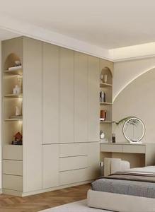 Ensemble de chambre à coucher moderne multifonctionnel en bois, armoire de chambre blanche avec portes, placard, meubles d'appartement avec vitrine - Product Image 2