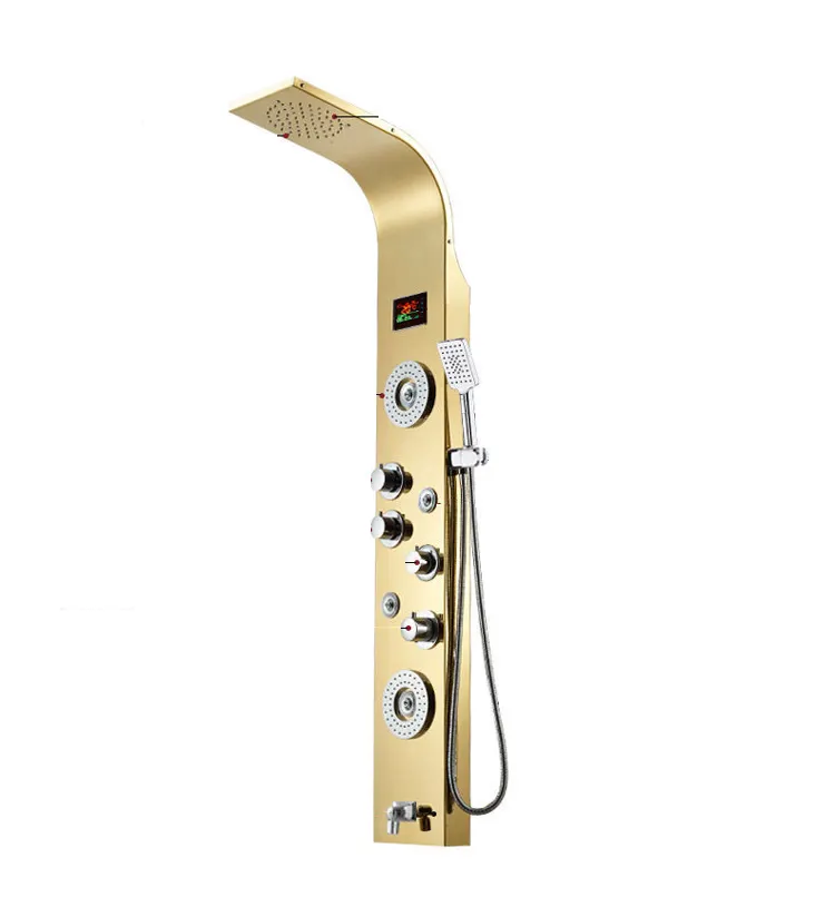 304 Stainless Steel Wall Mount Shower Panel Bathroom Rose Golden Thermostatic Shower Panel System with LED light