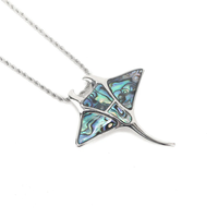 Pendentif Raie en Argent Sterling 925, Bijou Tropical Vie Marine Océanique, Incrustation Coquille d'Ormeau, Pendentif Raie Manta avec Chaîne