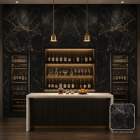 Panneau mural WPC en gros 900x2800mm 9mm, revêtement imperméable noir marbre doré pour chambre d'hôtel et salon